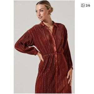 Astr Long Sleeve Plisse Midi Dress - Deep Red